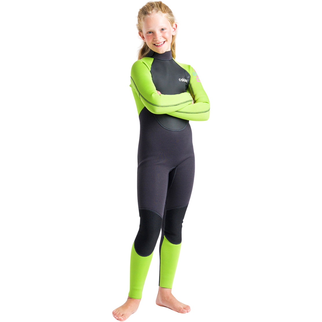 2026 C-Skins Junior Element 3/2mm Back Zip Wetsuit C-EL32STJ - Anthracite / Lime / Multi